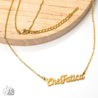 Personalized name or writing necklace in stainless steel in gold